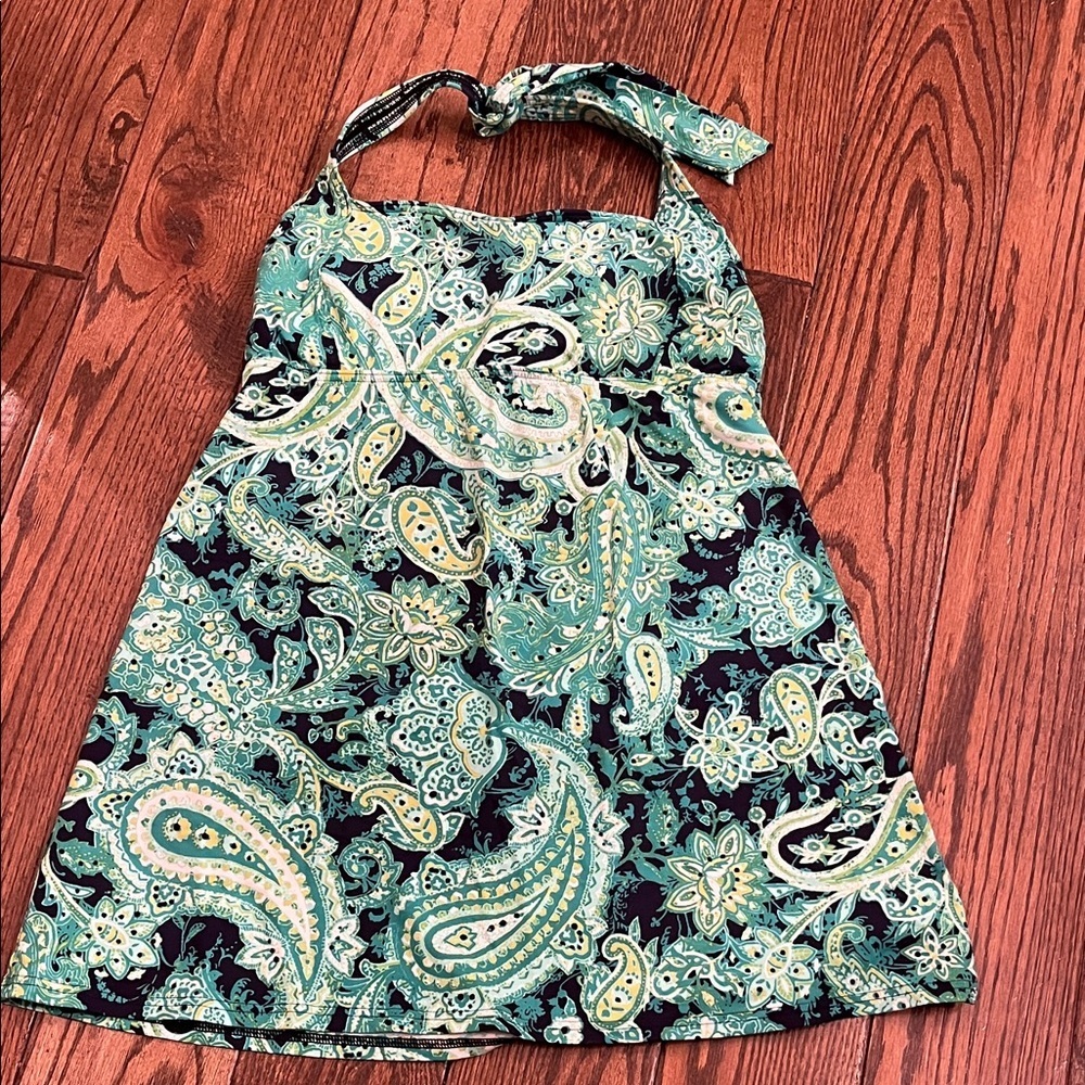 Lands End Paisley Tankini Swim Dress - Green and Black Size 10